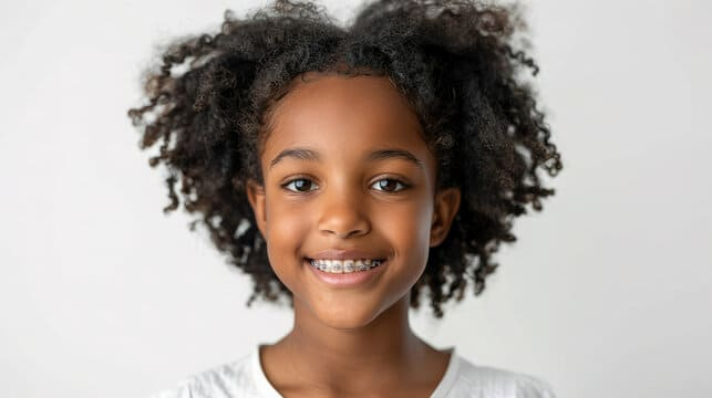 Young girl smiling with braces